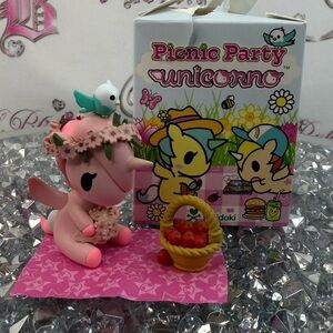 tokidoki Picnic Party Unicorno Pink and Green Figure with Basket bird